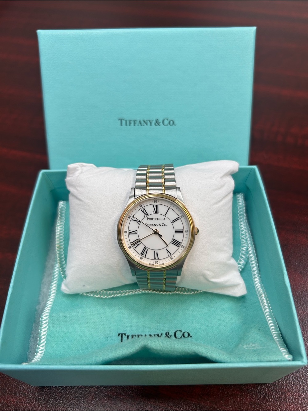 Tiffany & Co. Two-Tone Silver and Gold Men's Wristwatch with White Dial